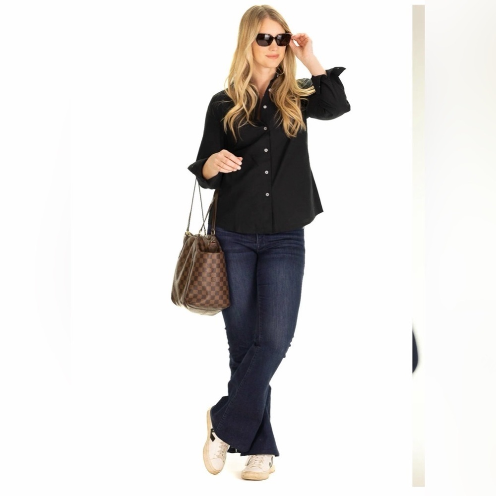 Duffield Lane Sheridan Buttondown Top Blouse Black Women’s Small